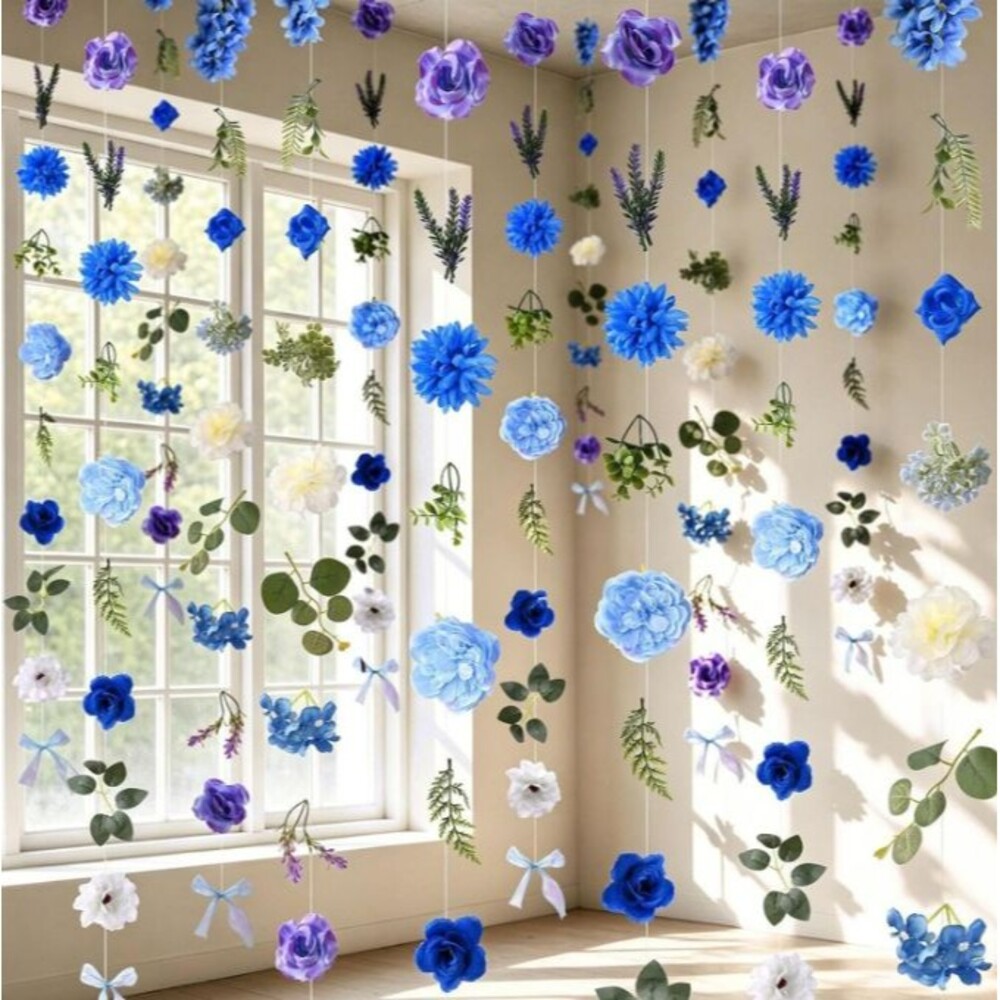 6PCS 36FT Blue Silk Flower Garland Hanging Wildflower Backdrop Wedding Decor